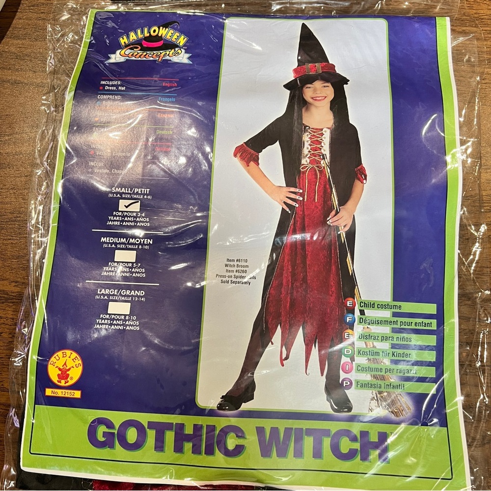 Gothic Witch Halloween Costume Dress & Hat Toddler 3-4 Years old Rubie's NOS